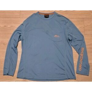 Grundens Long Sleeve Shirt Mens Large Teal Blue Green Sleeve Logo